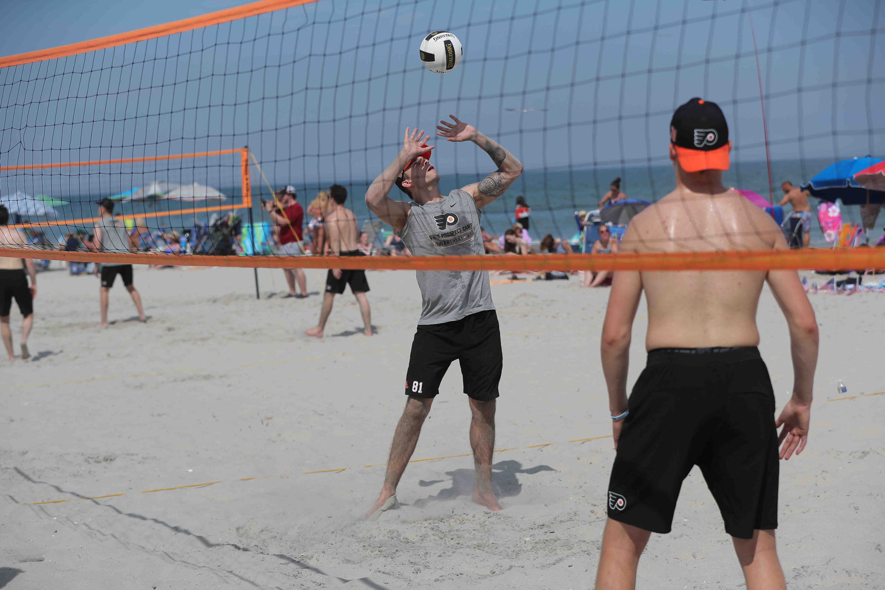 Philadelphia Flyers prospects sign autographs and play volleyball